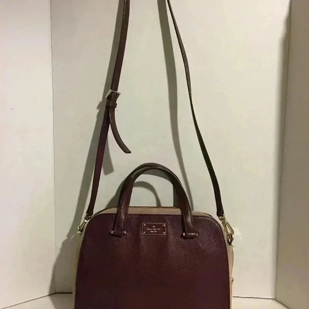 Kate Spade Plum/ beige leather crossbody bag